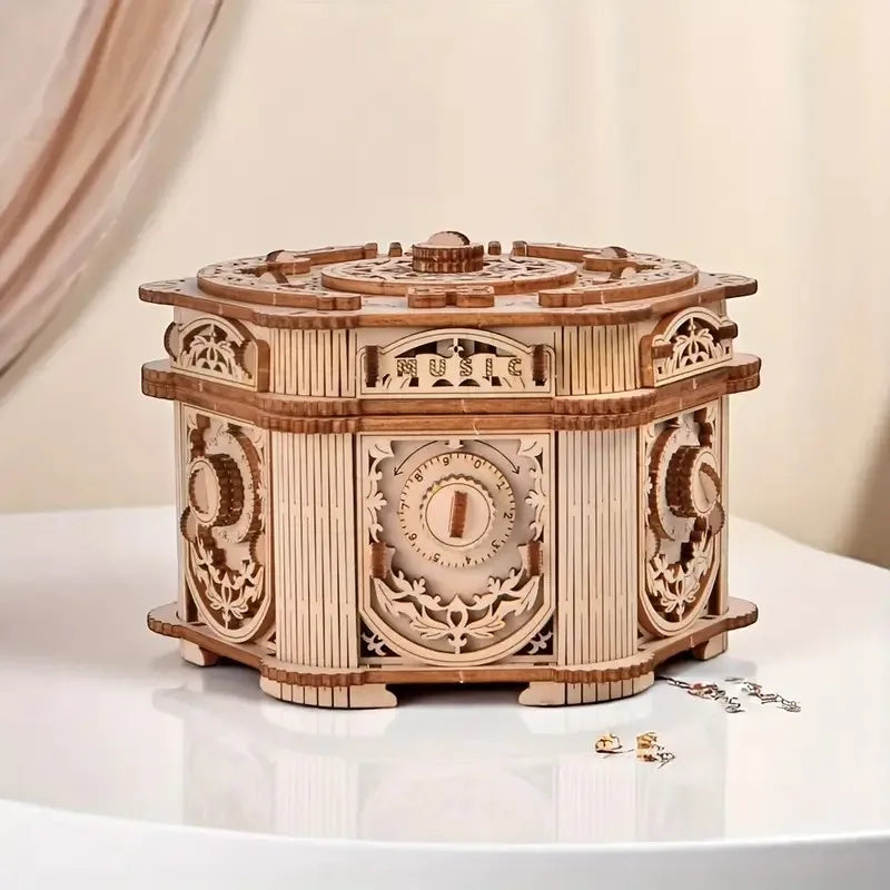 DIY 3D Treasure Box Wooden Puzzle Game Assembly Gift