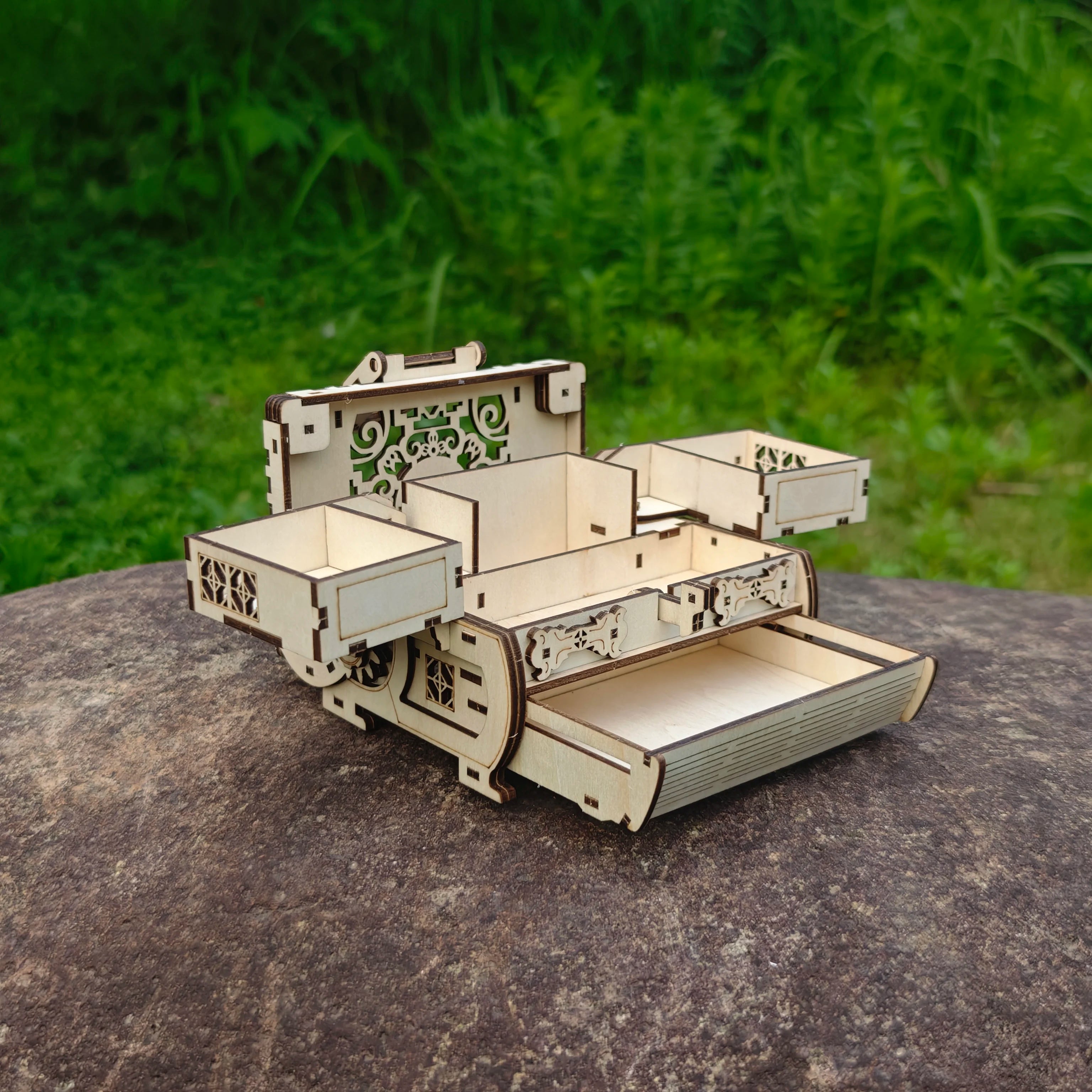 DIY 3D Treasure Box Wooden Puzzle Game Assembly Gift Gift Adult Building Block Jewelry Box