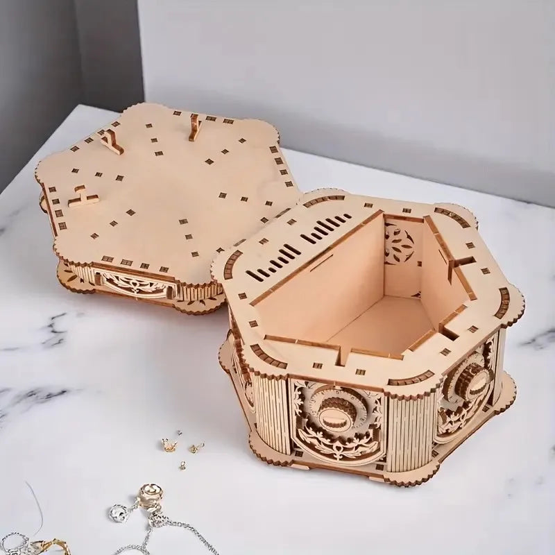 DIY 3D Treasure Box Wooden Puzzle Game Assembly Gift
