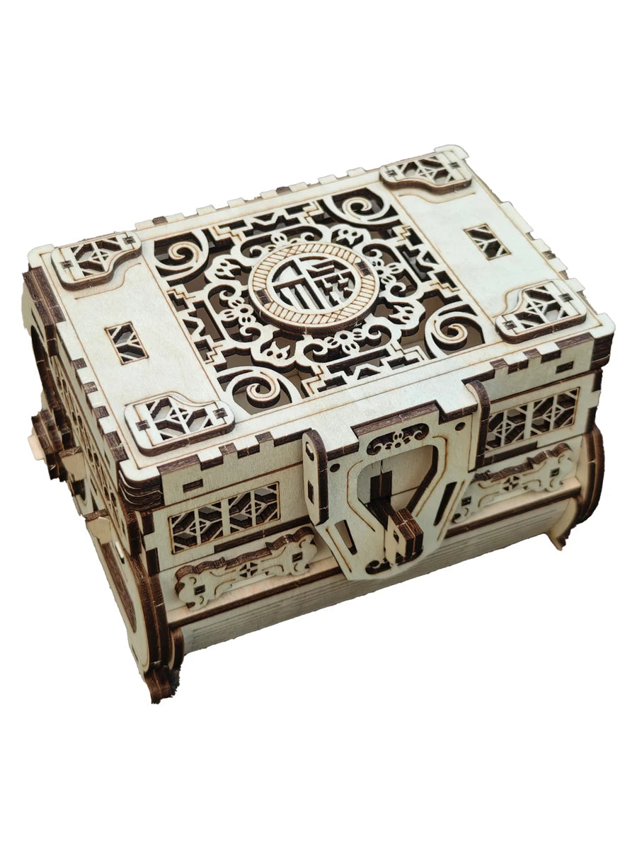 DIY 3D Treasure Box Wooden Puzzle Game Assembly Gift Gift Adult Building Block Jewelry Box