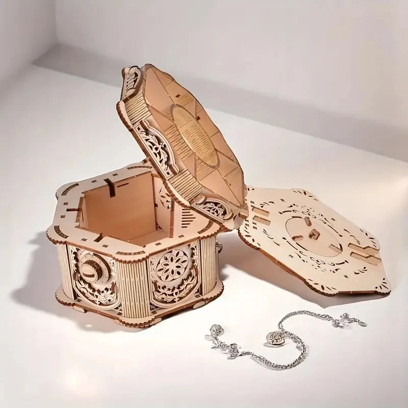 DIY 3D Treasure Box Wooden Puzzle Game Assembly Gift