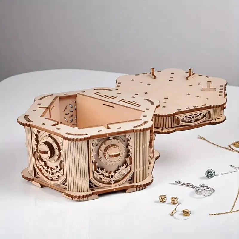 DIY 3D Treasure Box Wooden Puzzle Game Assembly Gift